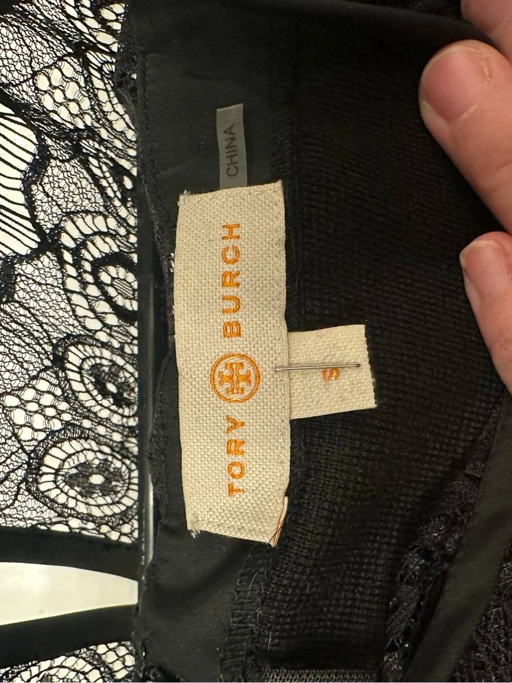 Tory Burch Black Lace-Sleeve Midi Dress